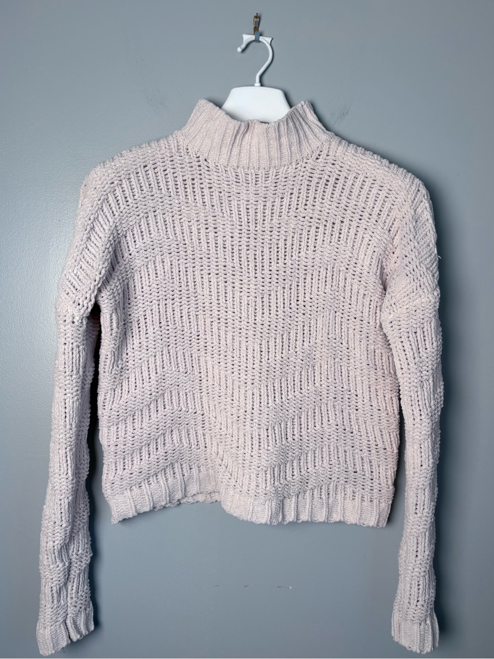 Moon & Madison Soft Chenille Chevron Mock Neck Sweater Cream Medium
